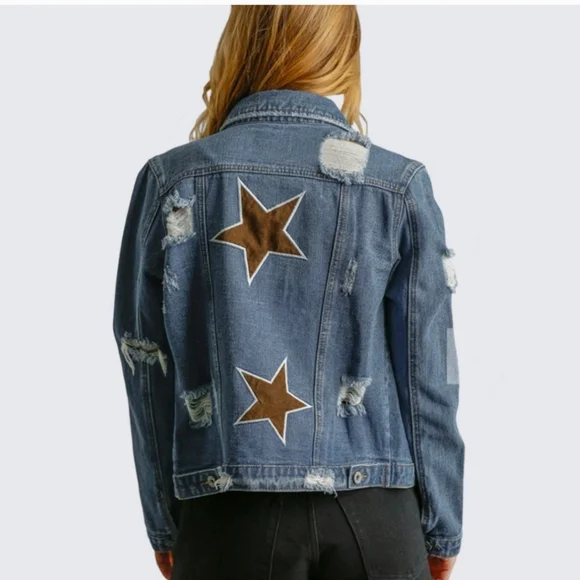 New distressed star denim jacket - Picture 2 of 12
